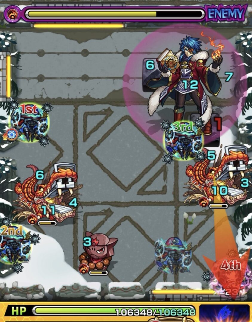 神獣の聖域ゲルナンドのステージ4でリンネの友情コンボによりゾンビ、ステプラゲーター2体、ゲルナンドを処理して突破する場面