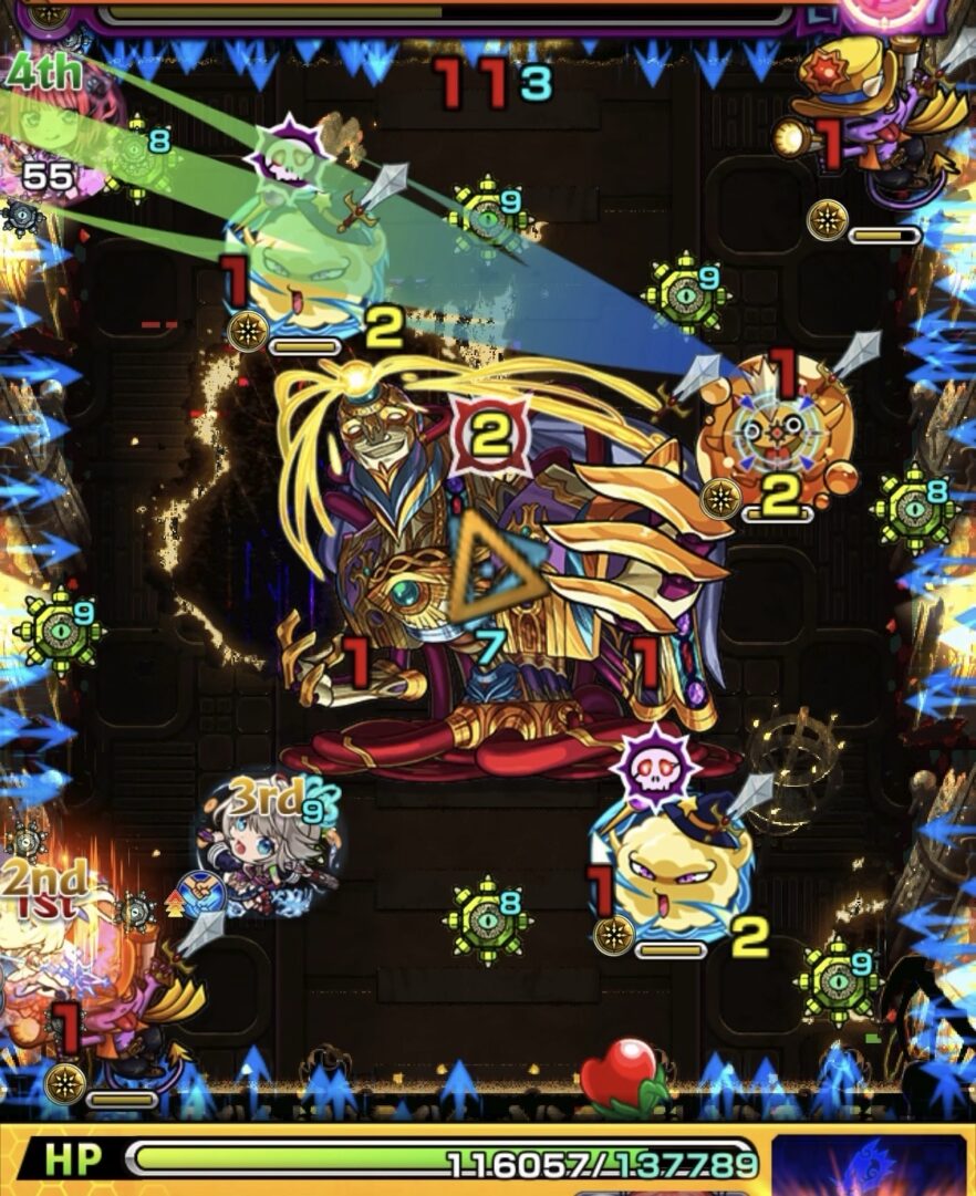 黎絶フォーサーのステージ2・2手目で、フーとぷよリンを処理してリシュリューの弱点を攻撃する場面
