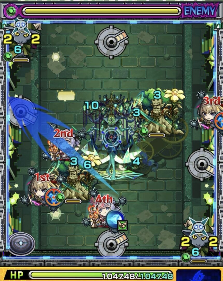 黎絶ロヴァーのステージ4で左上の回転式レーザーベースを左上のゾンビへ向けて狙う1手目