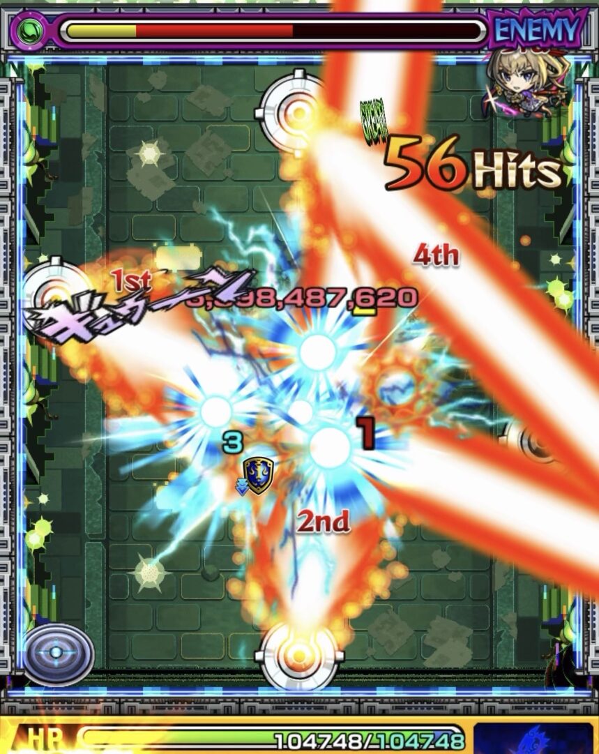 黎絶ロヴァーのステージ4でマサムネのショットスキルにより中ボスの弱点を露出させ2本のレーザーで大きなダメージを与えた4手目