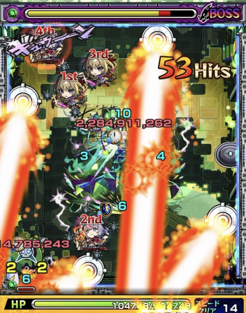 黎絶ロヴァーのボス3で左下のピエロを処理しクロスドクロ発動によりランプ4個とボスの弱点が出現した2手目