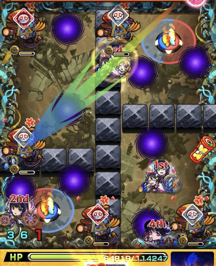 黎絶イプエクティのステージ3で防御ダウンした左側と右下のドクロ白（OFF）のガンマンの弱点を狙う2手目