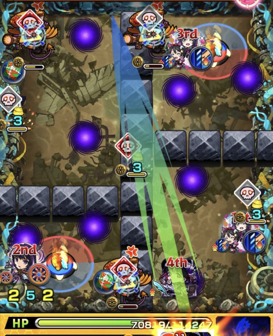 黎絶イプエクティのステージ3で2体のミサイルをドクロ赤（ON）で処理してガンマンの防御ダウンを狙う3手目