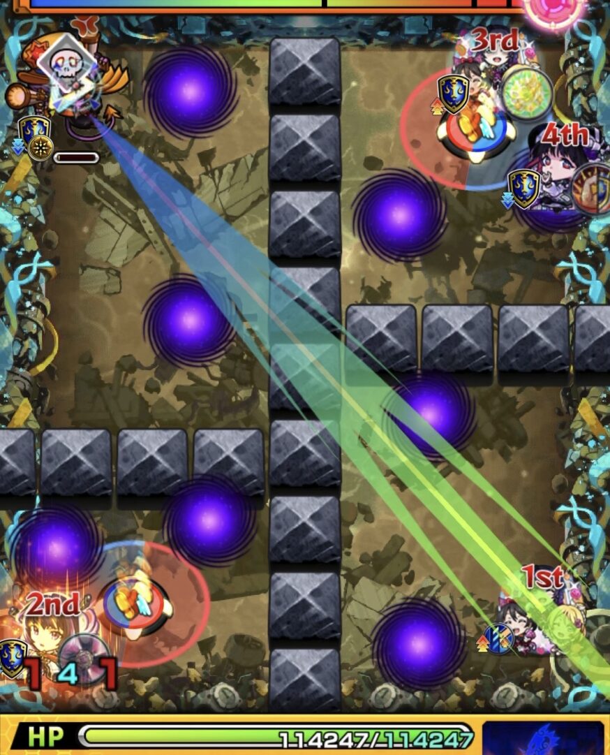 黎絶イプエクティのステージ3で残ったドクロ白（OFF）のガンマンの弱点を狙って攻撃する4手目