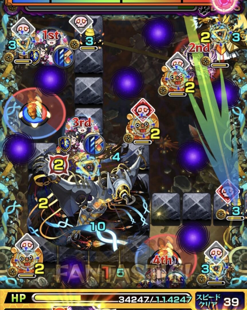 黎絶イプエクティのボス1でミサイルとぷよリンをドクロ赤（ON）の状態で処理して防御ダウンとヒーリングウォール展開を狙う1手目