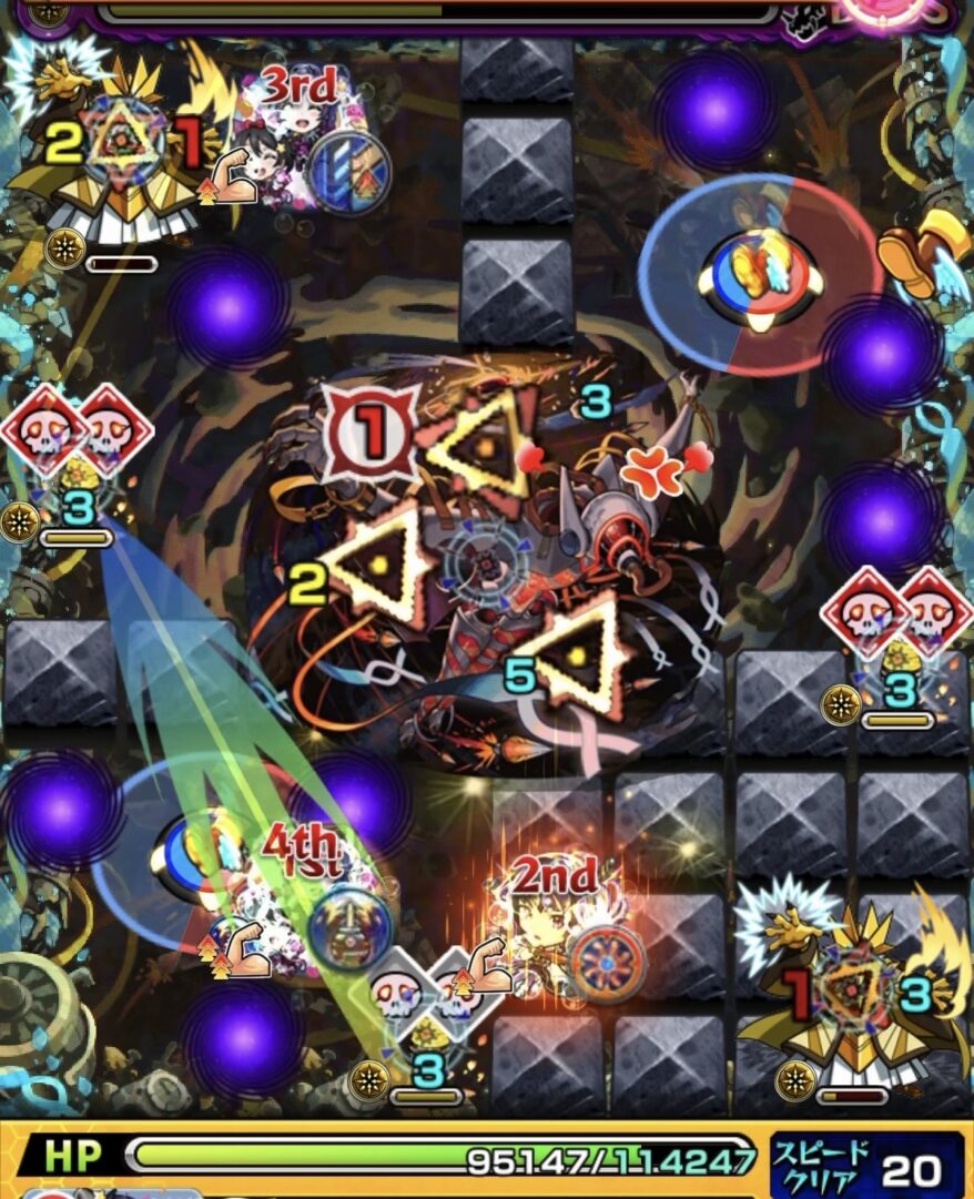 黎絶イプエクティのボス3覚醒後に右側のミサイルをドクロ赤（ON）で処理してボスと魔導師の防御ダウンを狙う8手目