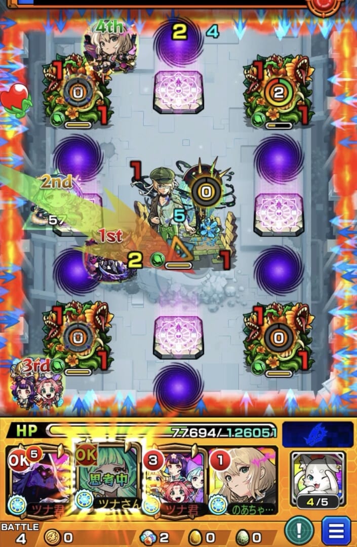 ステージ4の3手目でアガスティアを右斜め下に弾き、フェムトとドリアードの処理を狙う場面