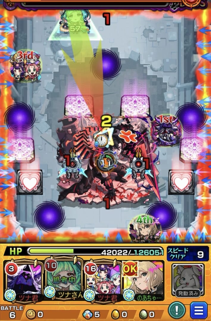 ボス1の4手目でアガスティアを右斜め下に弾き、パラノヴィアのバリアを破壊しながらヒット数を稼ぎ、直殴りと友情コンボで撃破を狙う場面